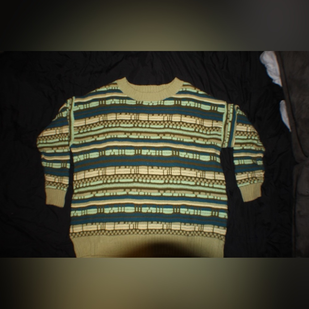 Vintage knitted green,blue,yellow, crew neck sweater